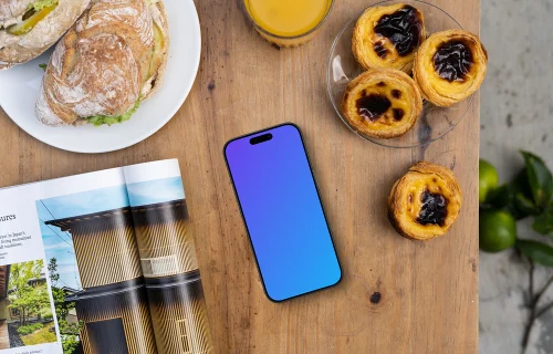 Smartphone mockup on a breakfast table