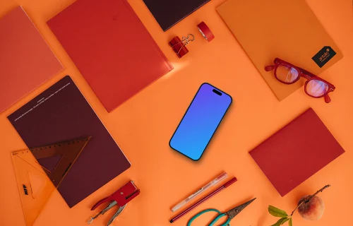 Smartphone mockup on the orange background