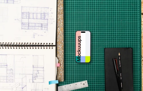 Smartphone mockup with architectural planning tools