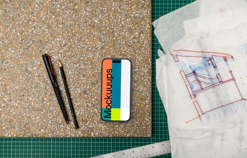 Smartphone mockup with architectural sketch