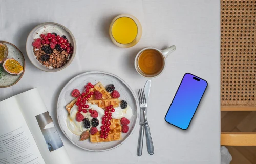 Smartphone mockup with breakfast meal