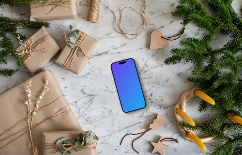 Smartphone mockup with christmas decoration