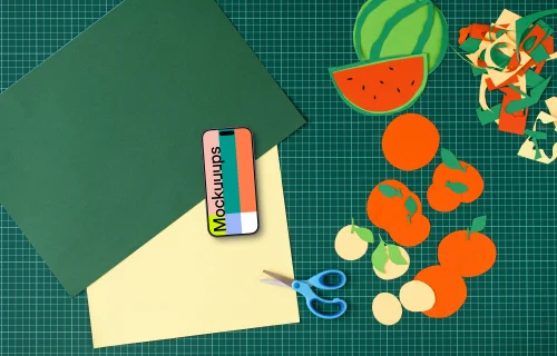 Smartphone mockup with colorful craft materials