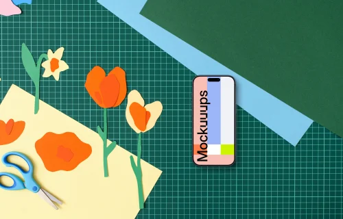 Smartphone mockup with colorful paper crafts