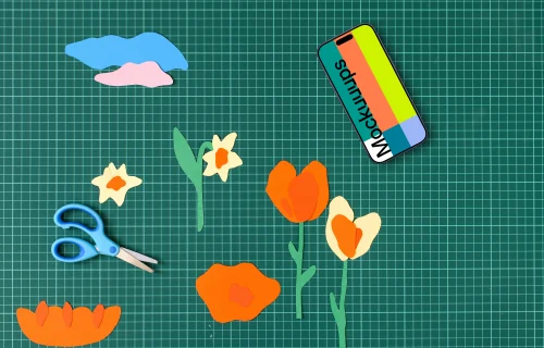 Smartphone mockup with colorful paper crafts