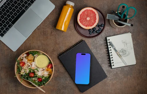Smartphone mockup with healthy salad delivery