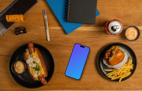 Smartphone mockup with hot-dogs