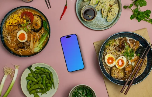 Smartphone mockup with ramen
