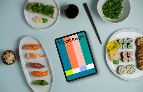Sushi around tablet mockup