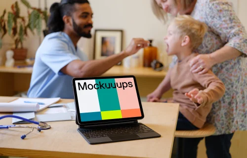 Tablet mockup in children's doctor's office
