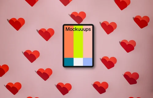 Tablet mockup with hearths for Valentine’s Day