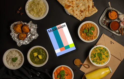 Tablet mockup with Indian cuisine essentials