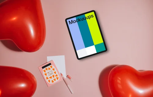 Tablet mockup with Valentine’s Day background