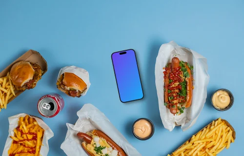 Tasty fast food with Smartphone mockup