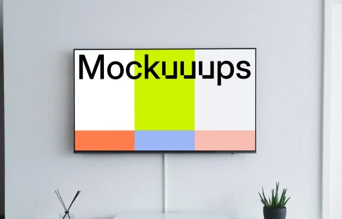 Television mockup hung on white wall
