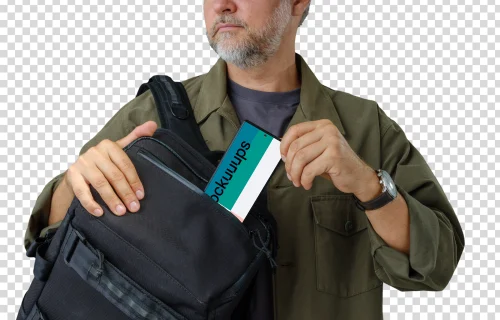 Traveller holding a phone mockup