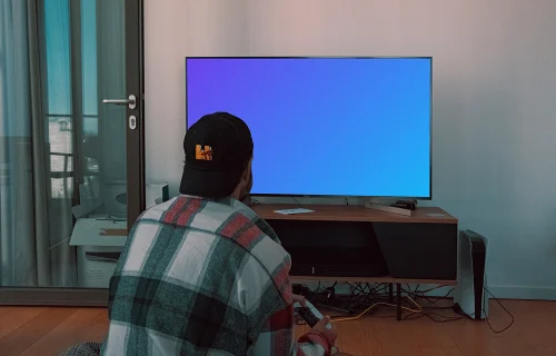 TV mockup with a PS5 on the side