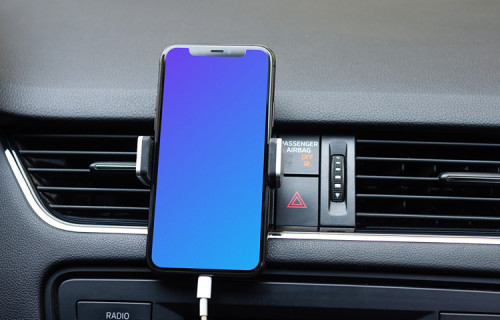 Up-close iPhone 11 mockup in car mount for navigation