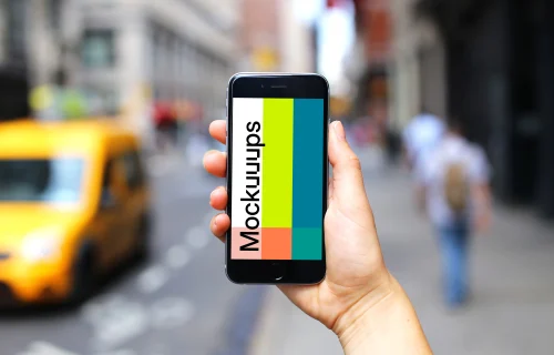 Walking down the street with iPhone 6s mockup