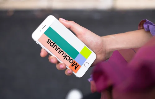 Walking down the street with iPhone 7 mockup