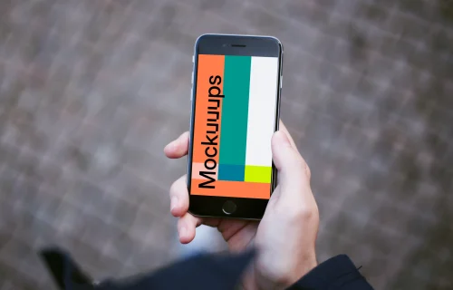 Walking on the street with iPhone 6 mockup