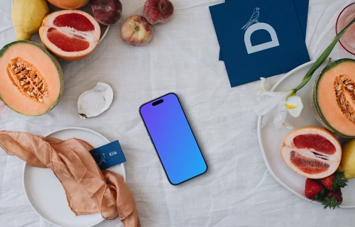 Wedding iPhone mockups embraced by fruits