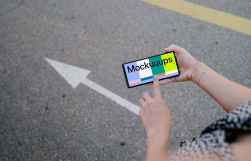 Woman hand pointing on a Google Pixel 6 mockup