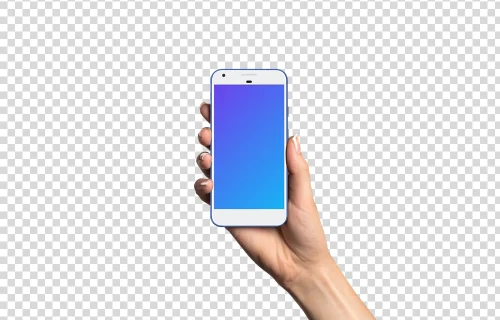 Woman holding Google Pixel Really Blue mockup (White skin)