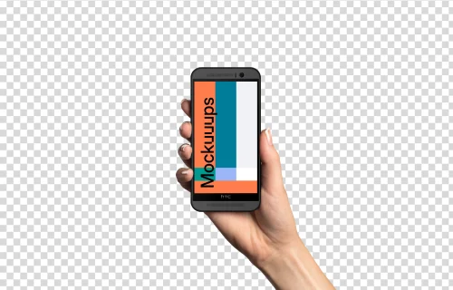 Woman holding HTC One mockup (White skin)