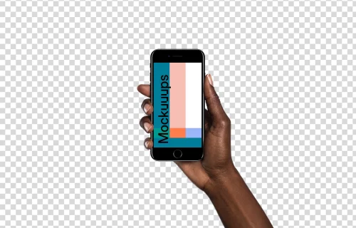 Woman holding iPhone 7 Jet Black mockup (Black skin)