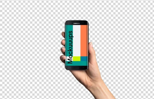 Woman holding Samsung Galaxy S7 Black Mockup (White skin)