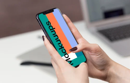 Woman typing on iPhone X mockup