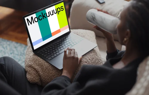 Woman working on the Microsoft Surface Laptop mockup