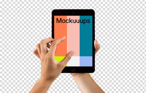 Woman zooming screen on iPad mini Space Gray mockup