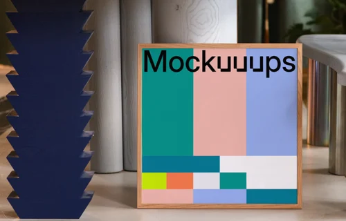 Wooden frame mockup on a modern table with decor