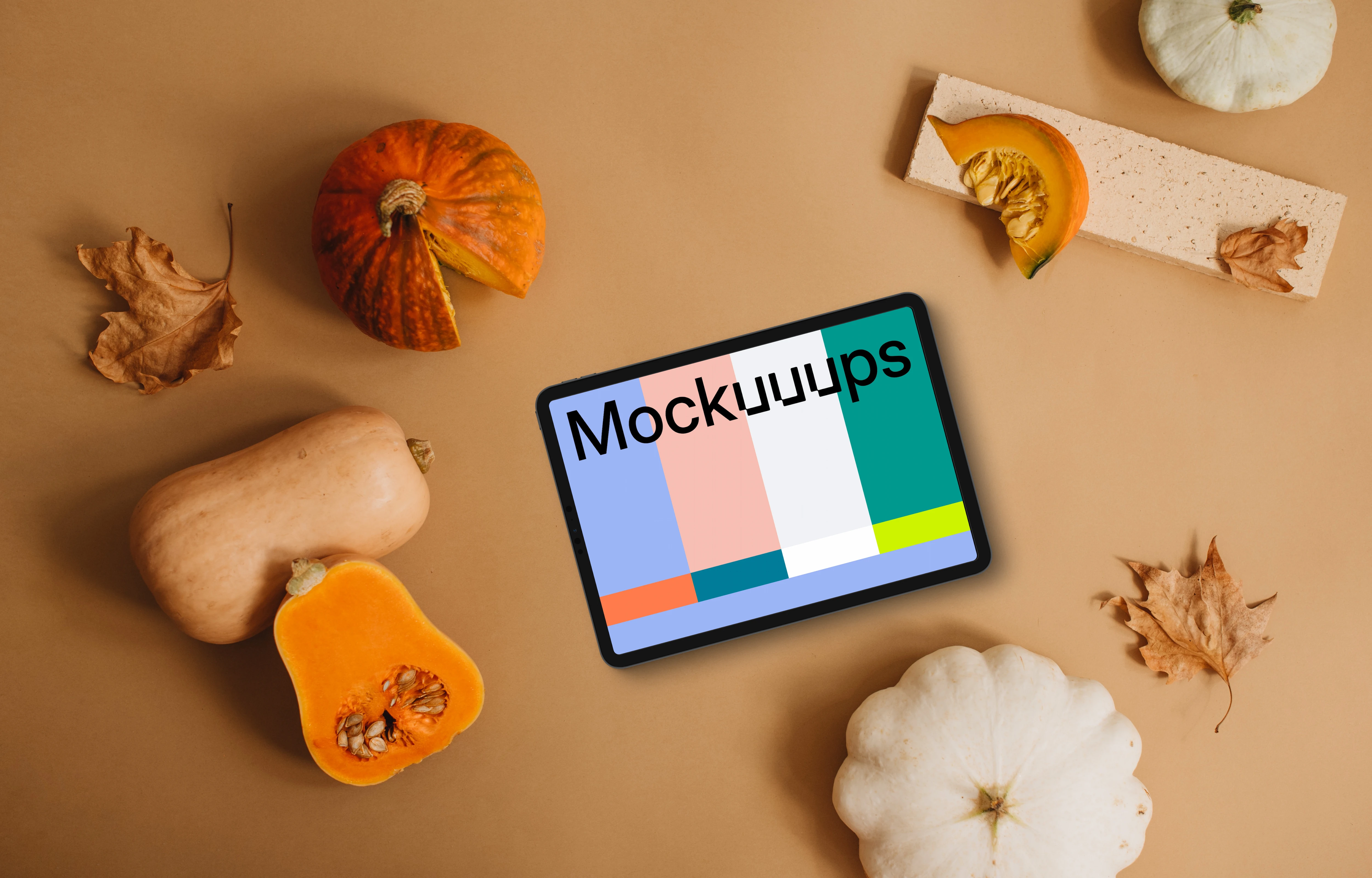 Autumn scene with tablet mockup