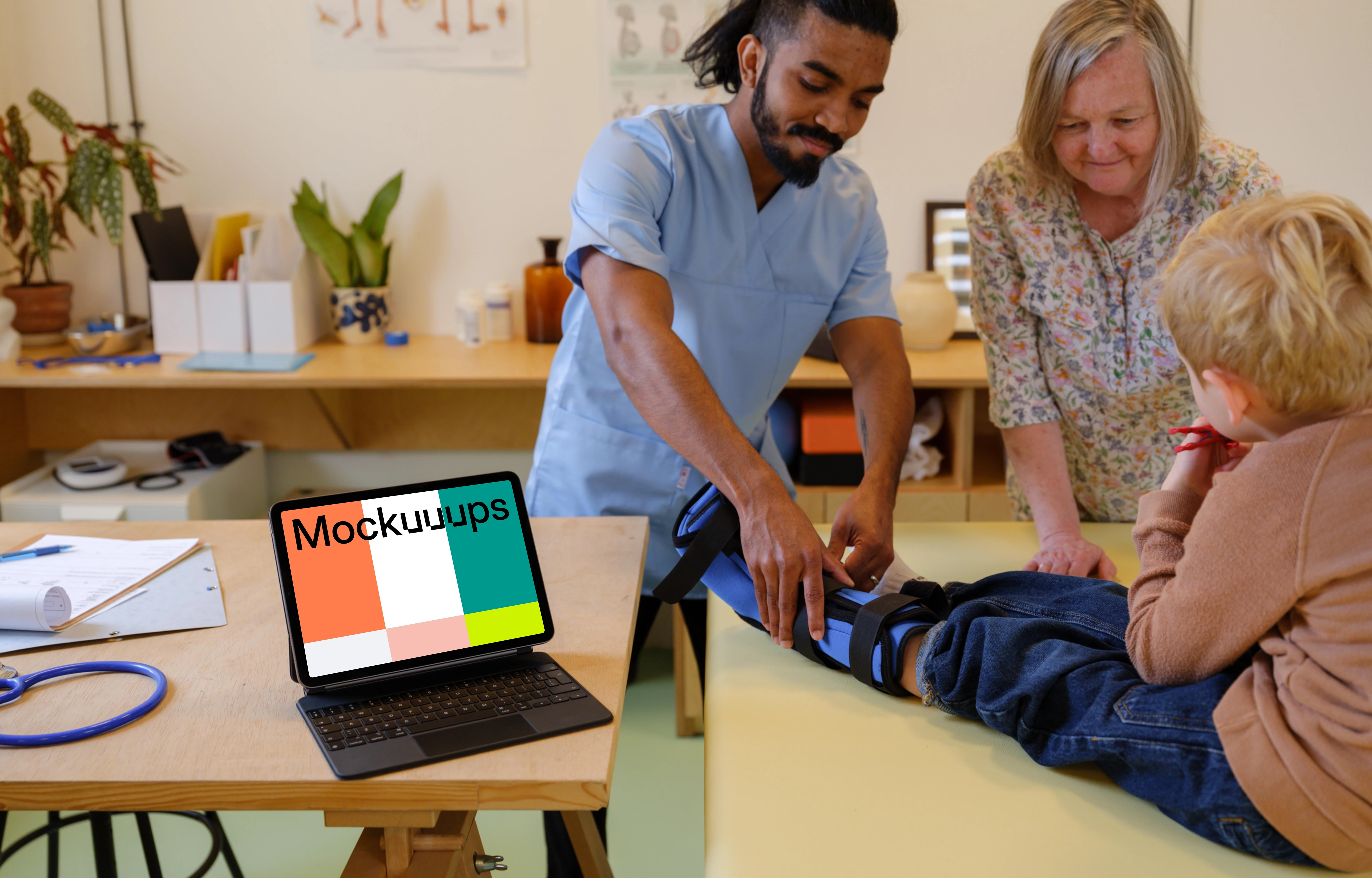 Children's doctor's office with iPad mockup