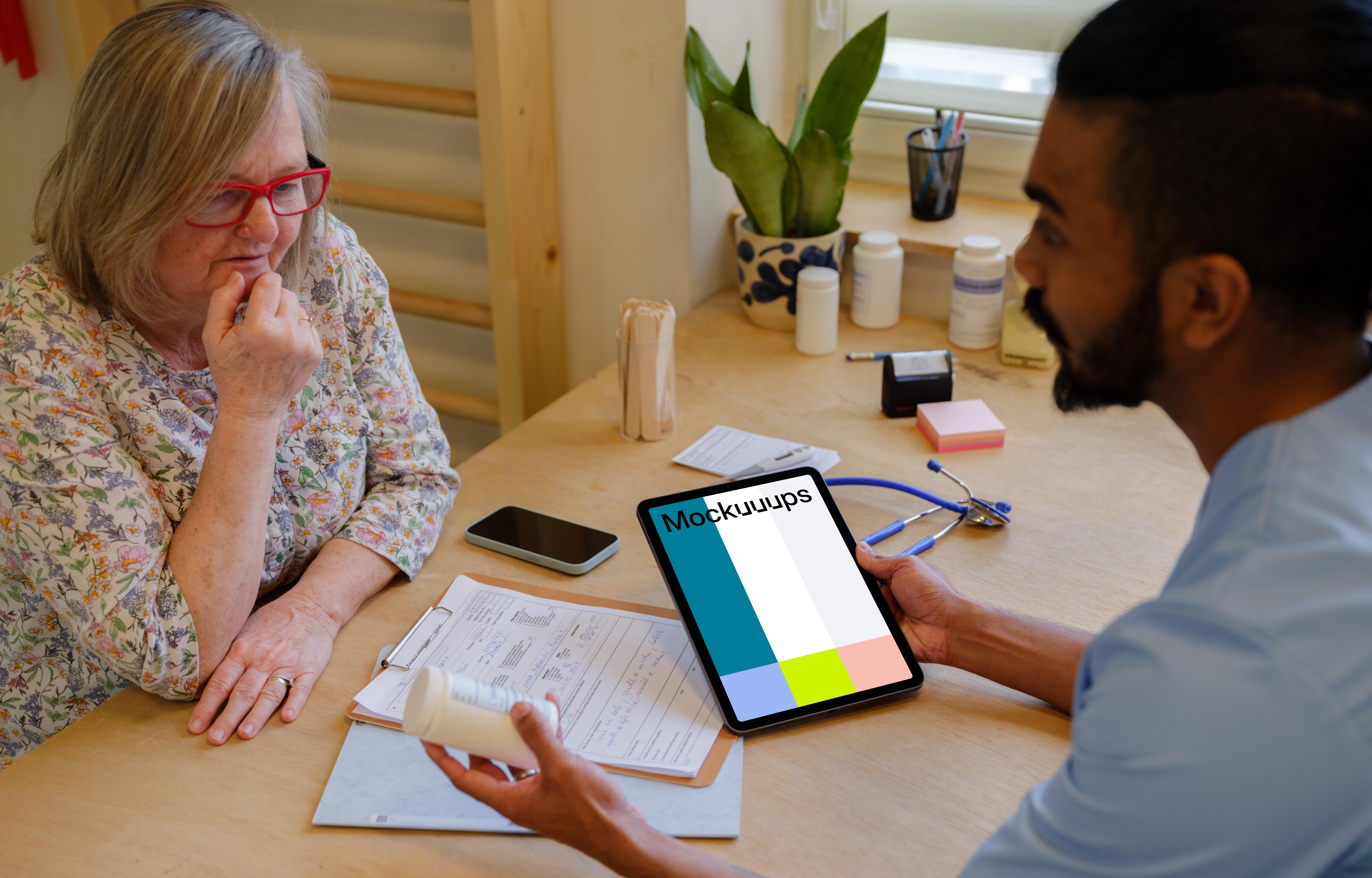 Doctor holding a iPad mockup