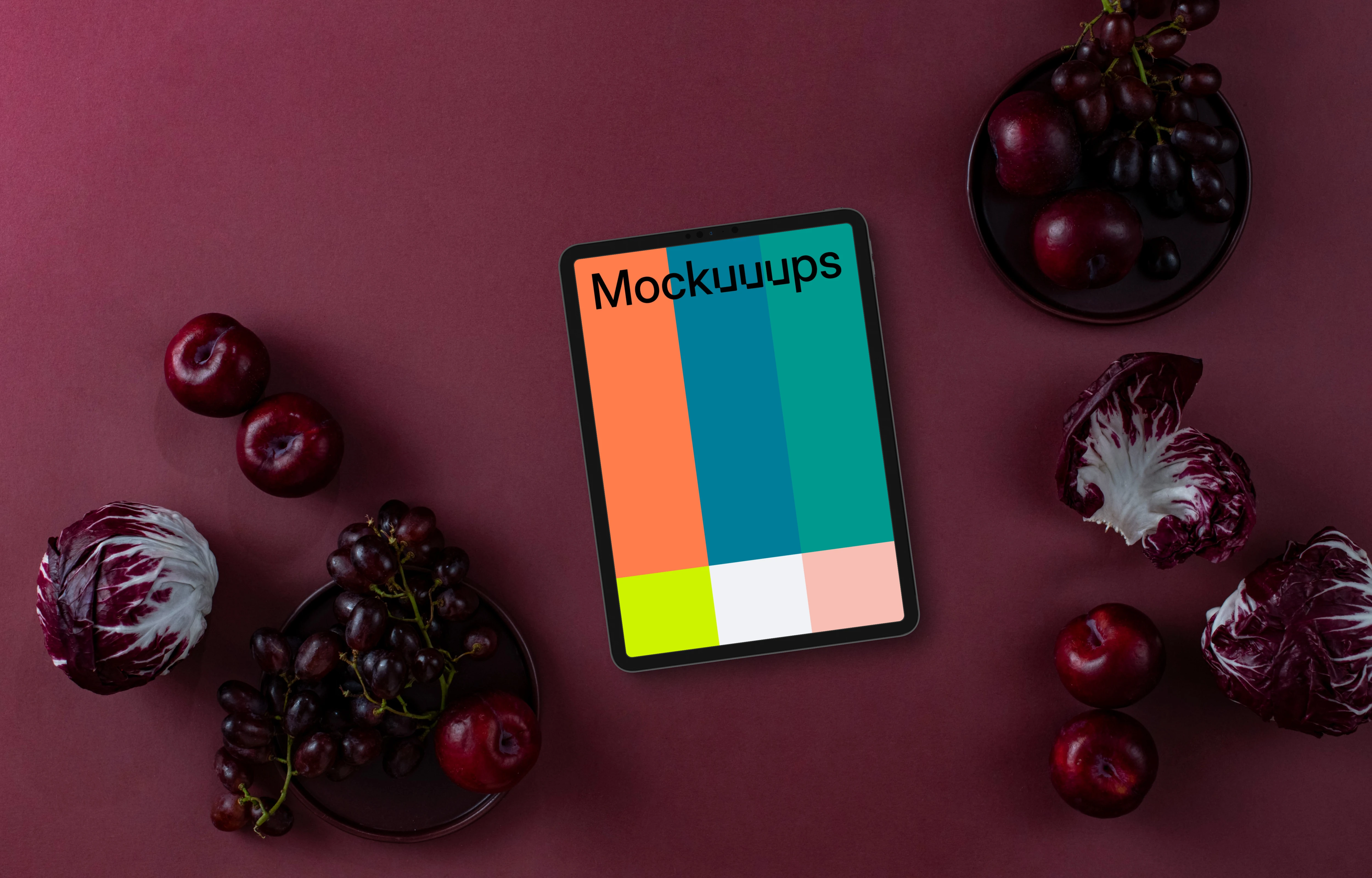 Food in Viva Magenta shade and tablet mockup