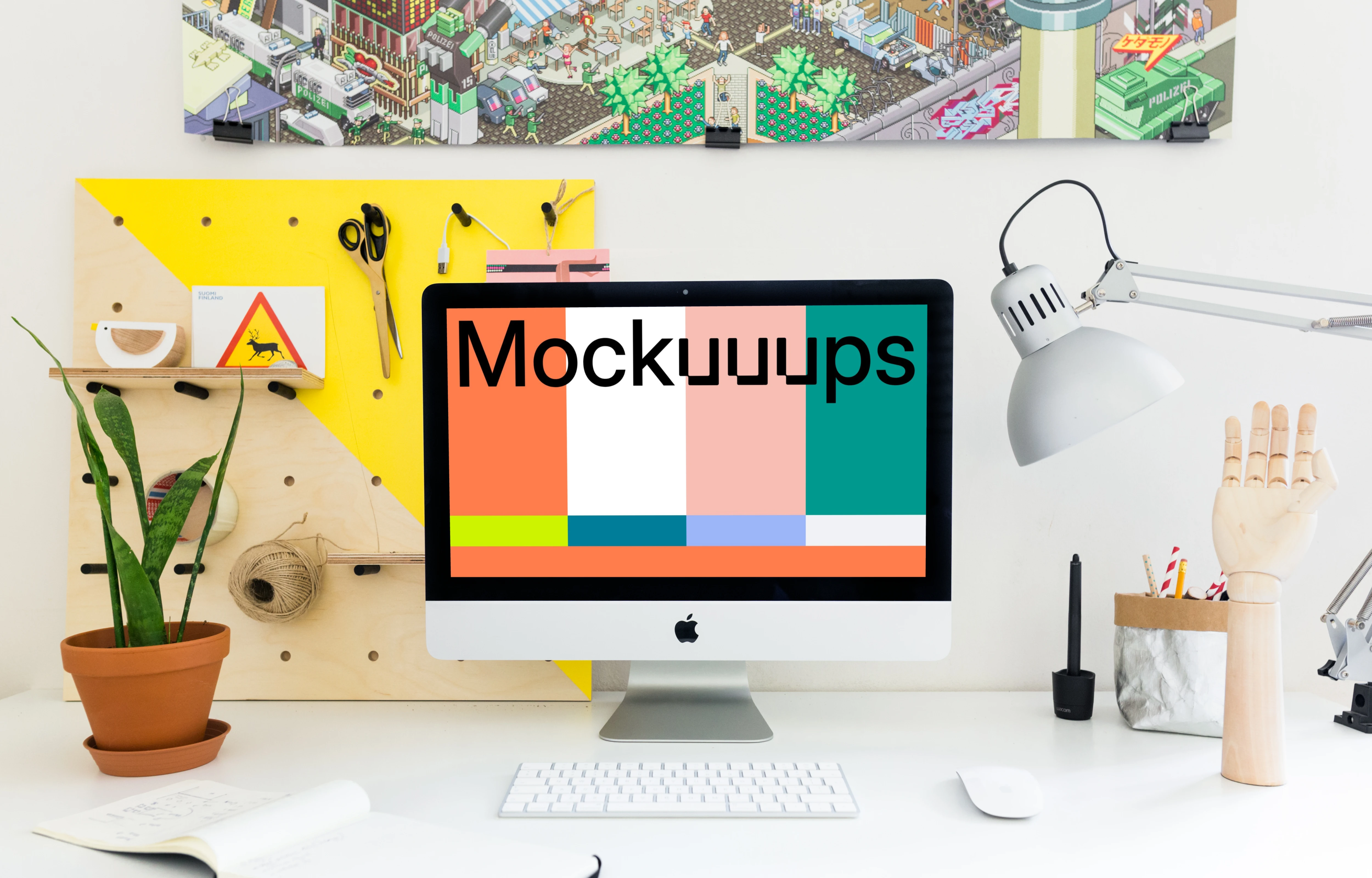 Front view of bright office environment mockup