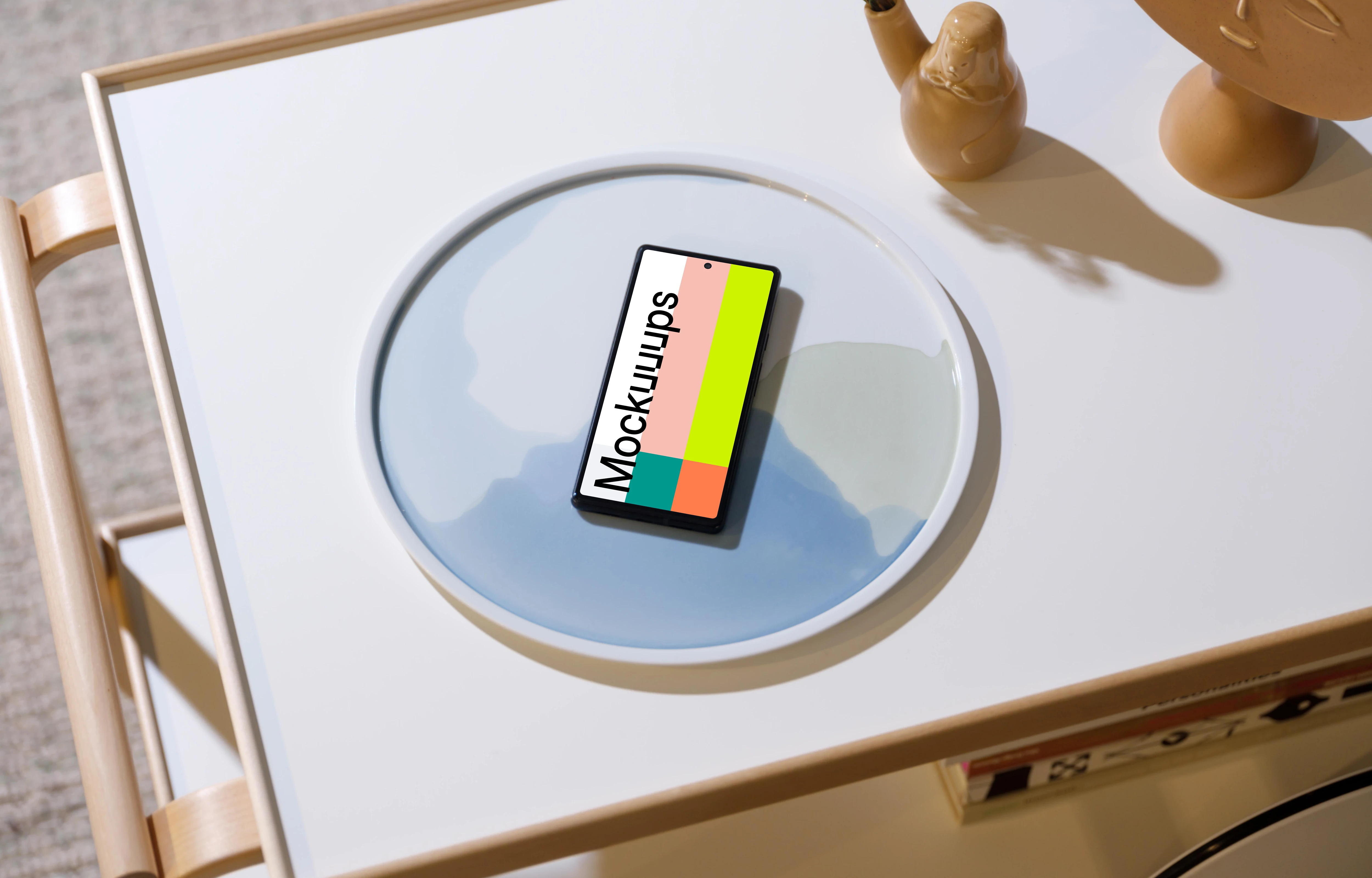 Google Pixel 6 mockup on the white conference table
