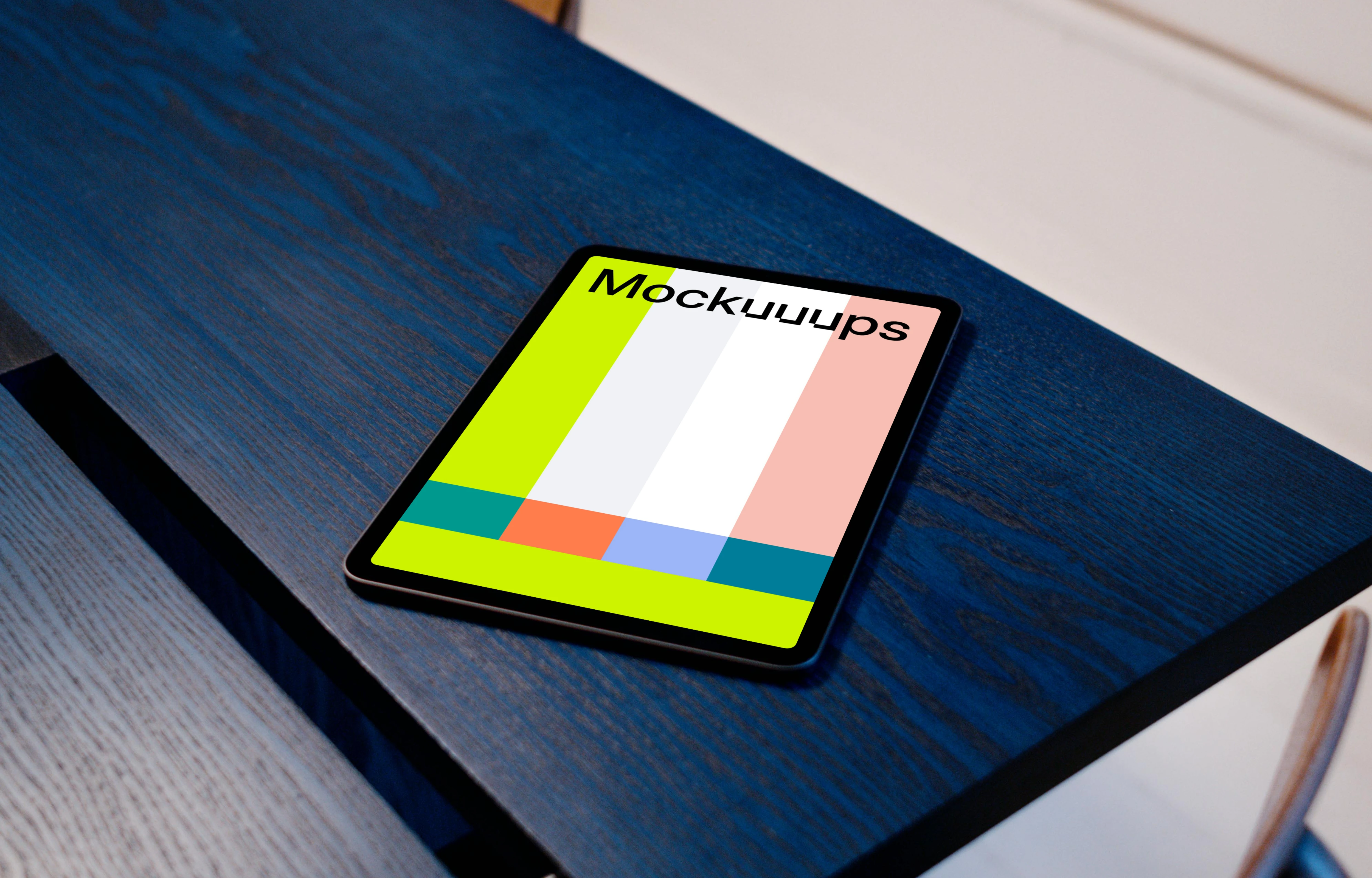 iPad Air mockup on a blue table mockup
