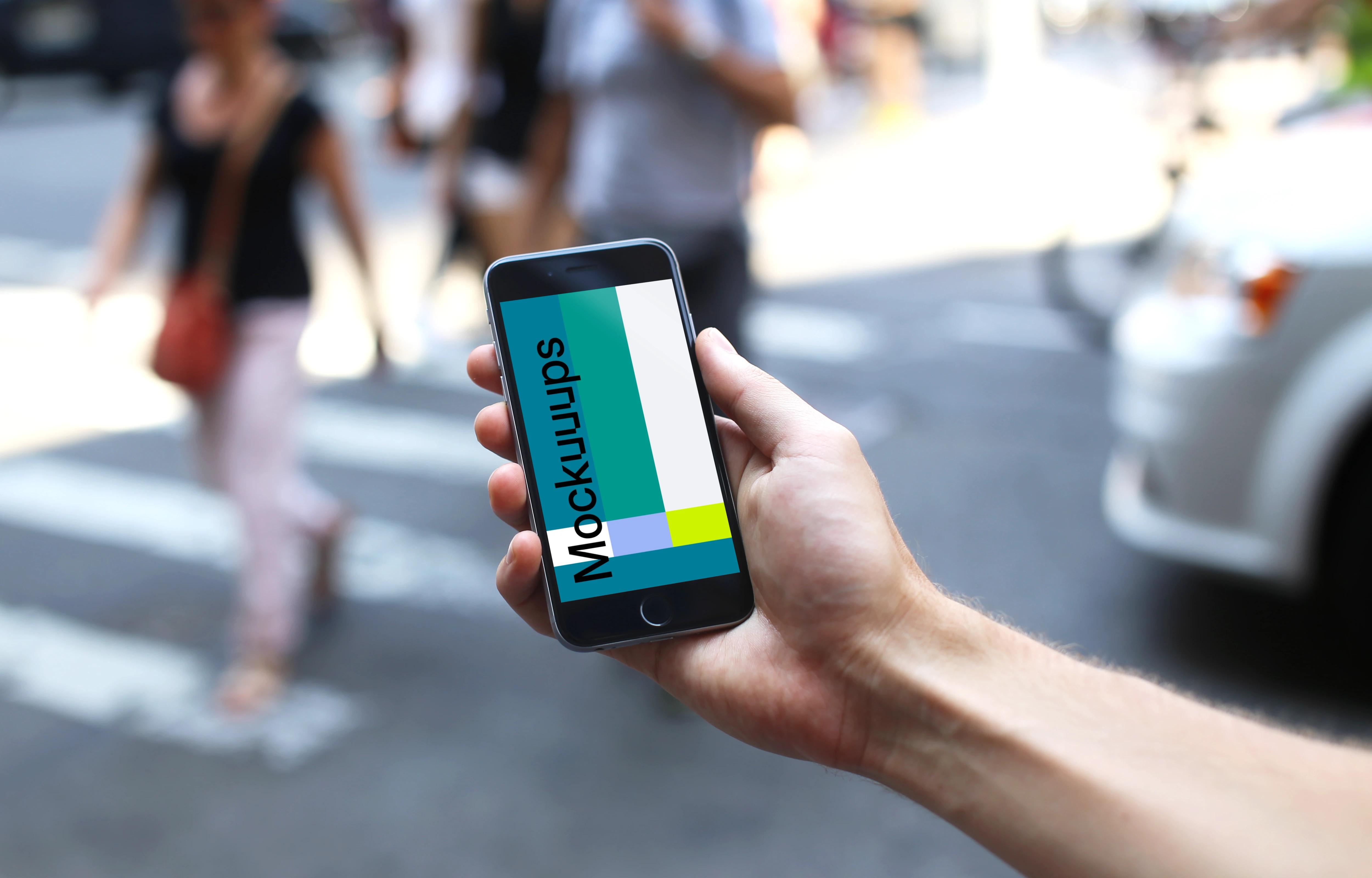 iPhone 6s mockup on a Crosswalk