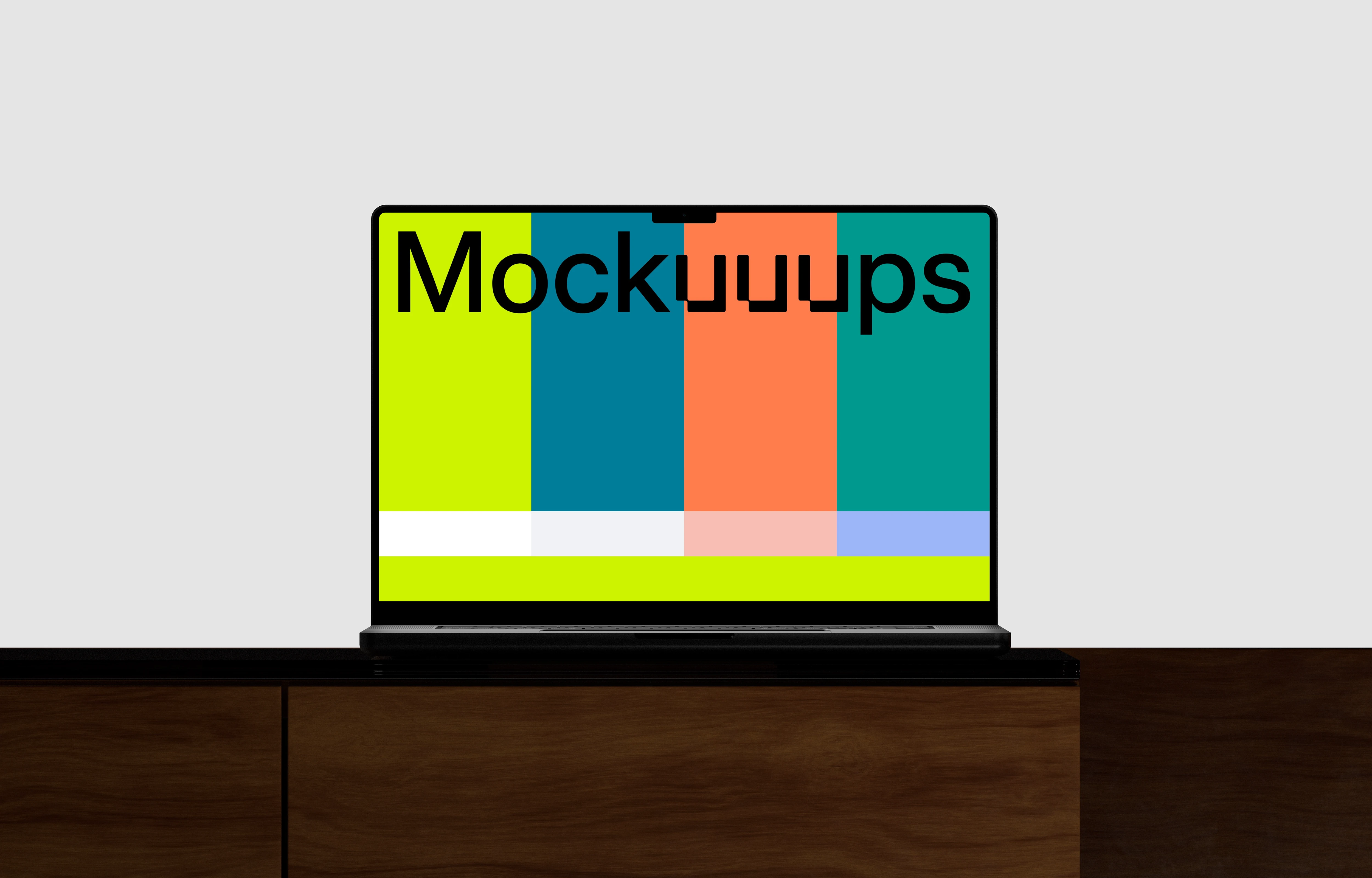 MacBook Pro 14-inch mockup on a sleek wooden desk
