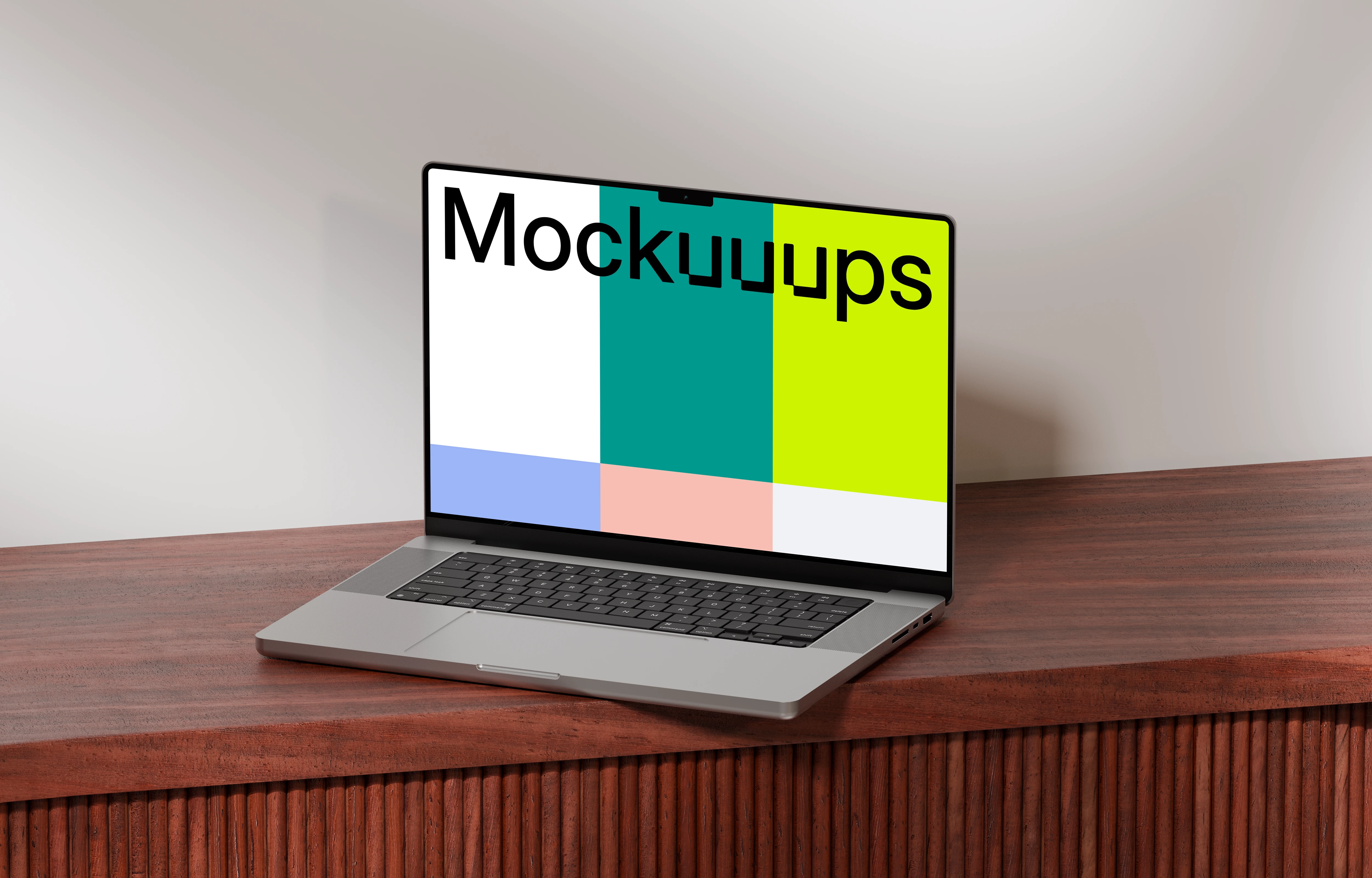 MacBook Pro 14-inch mockup on a wooden desk
