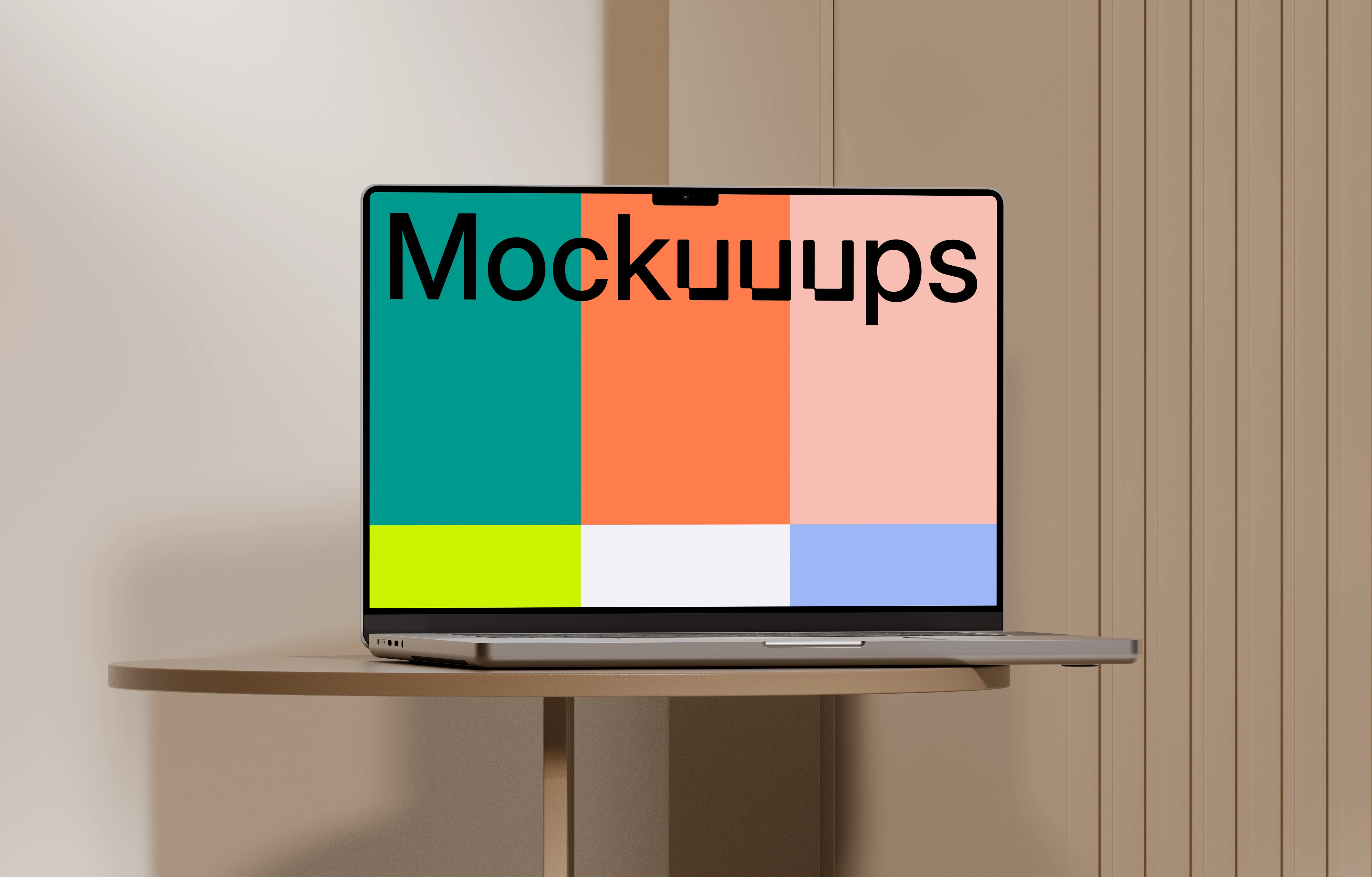 MacBook Pro mockup on a wooden round table
