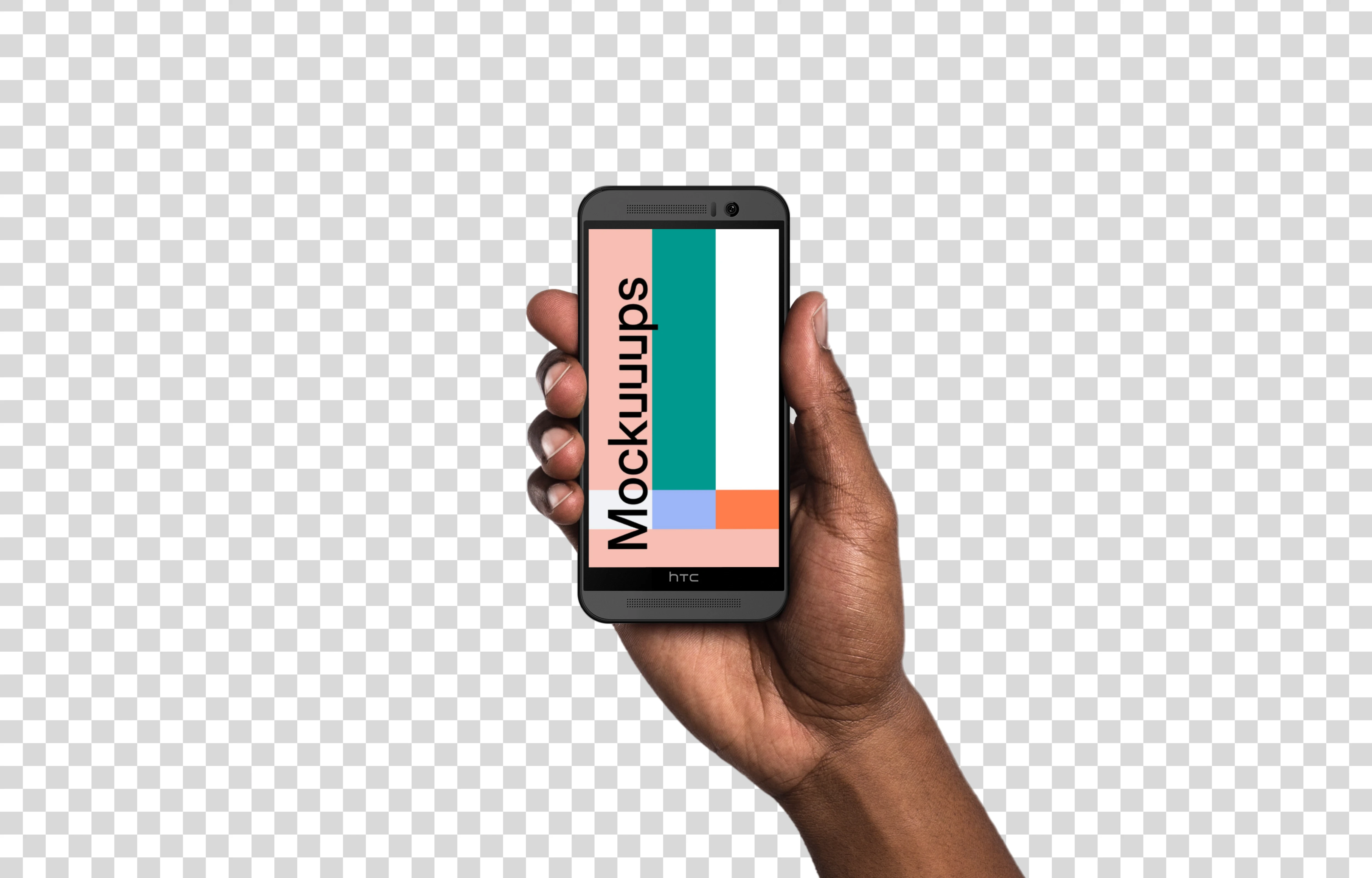 Man holding HTC One mockup (Black skin)
