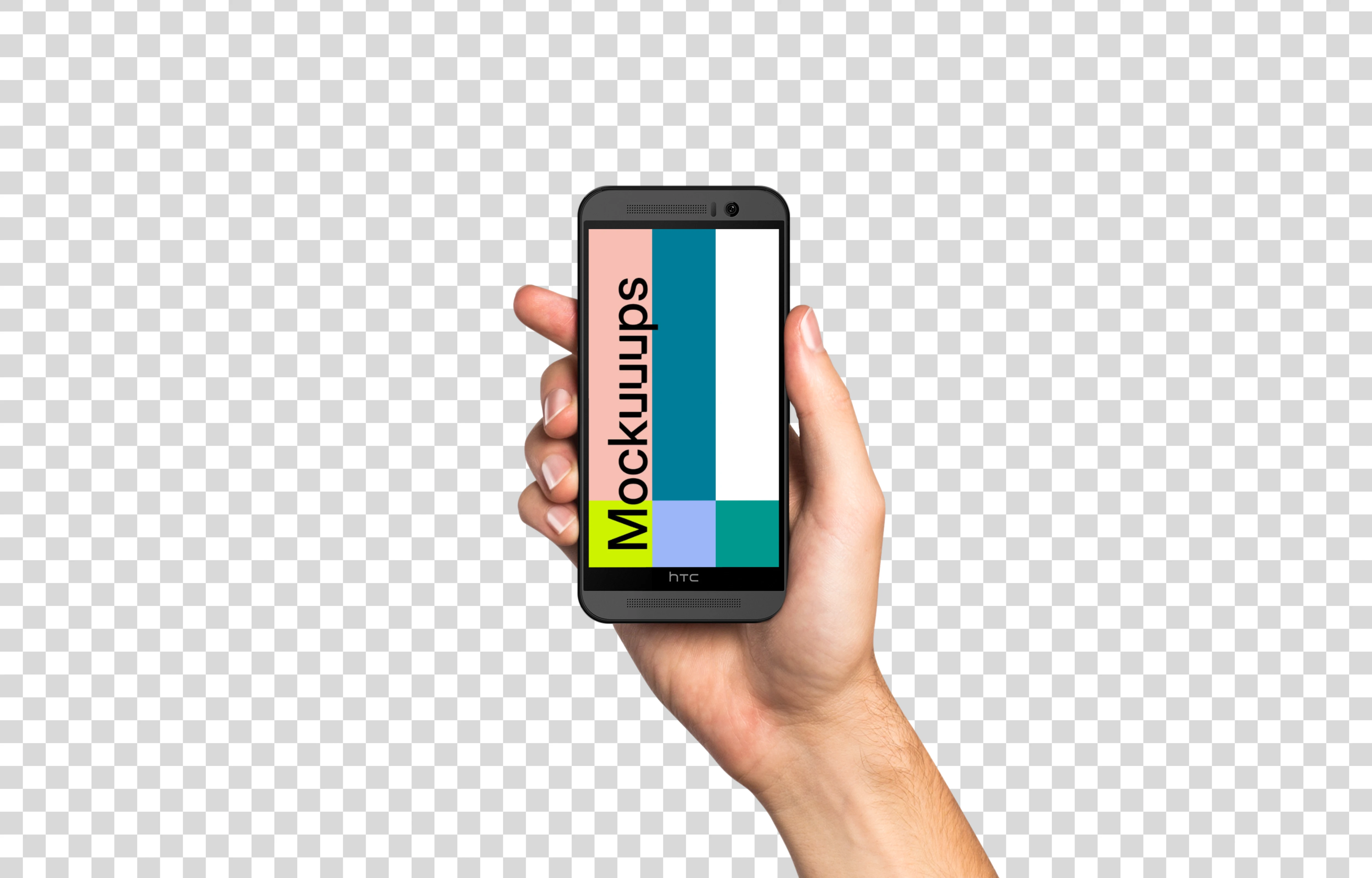 Man holding HTC One mockup (White skin)