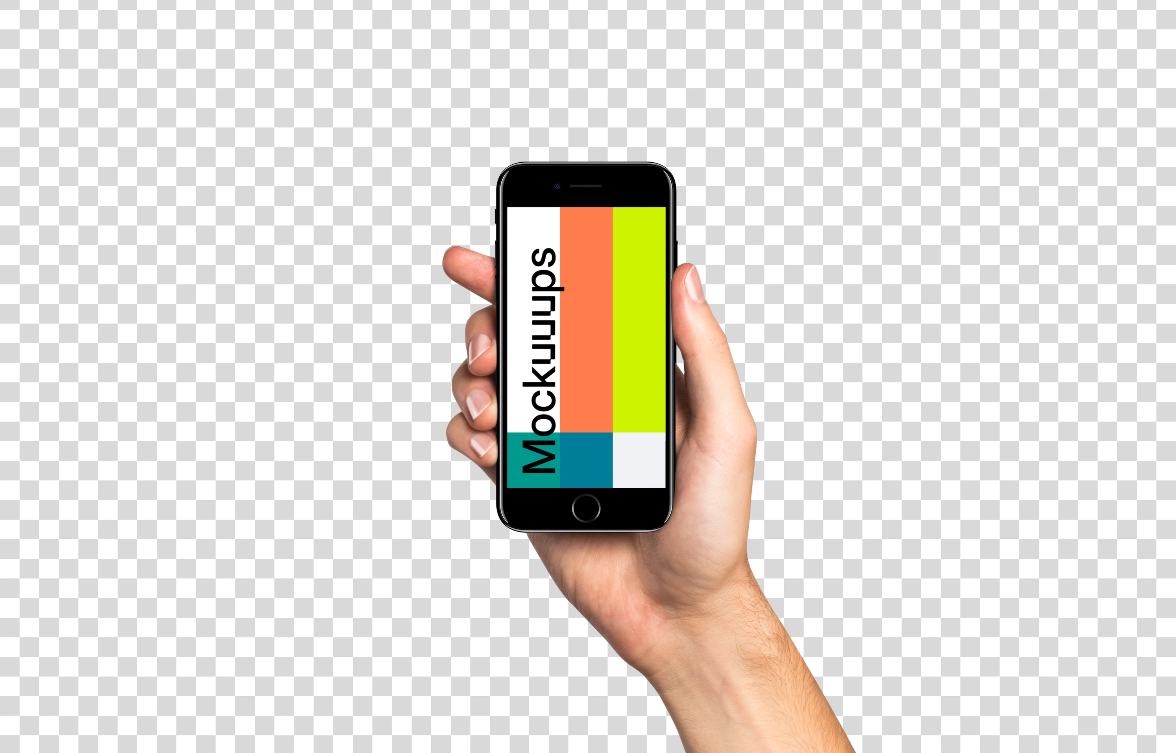 Man holding iPhone 7 Jet Black mockup (White skin)