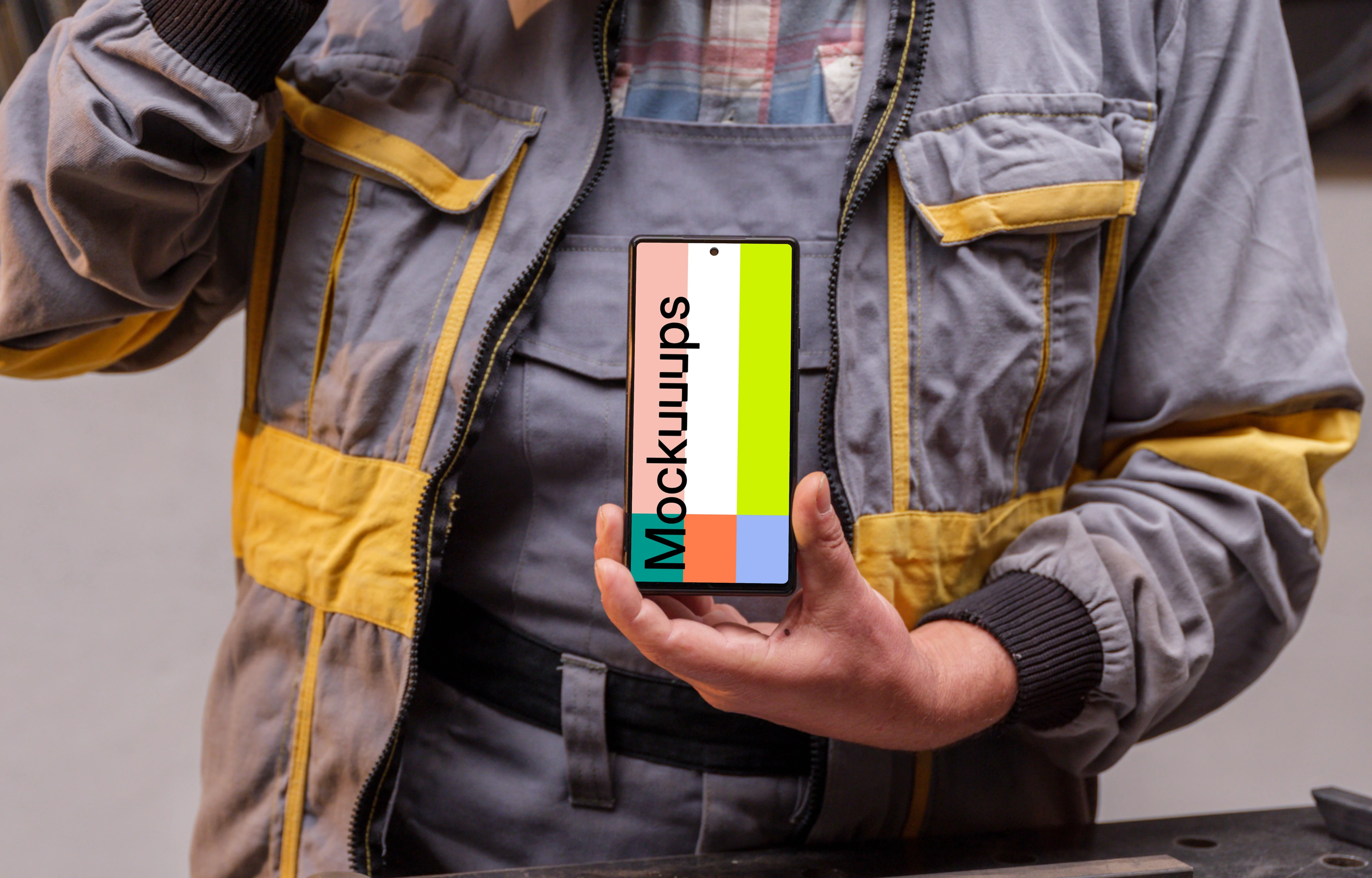 Mechanic holding a Google Pixel 6 mockuô